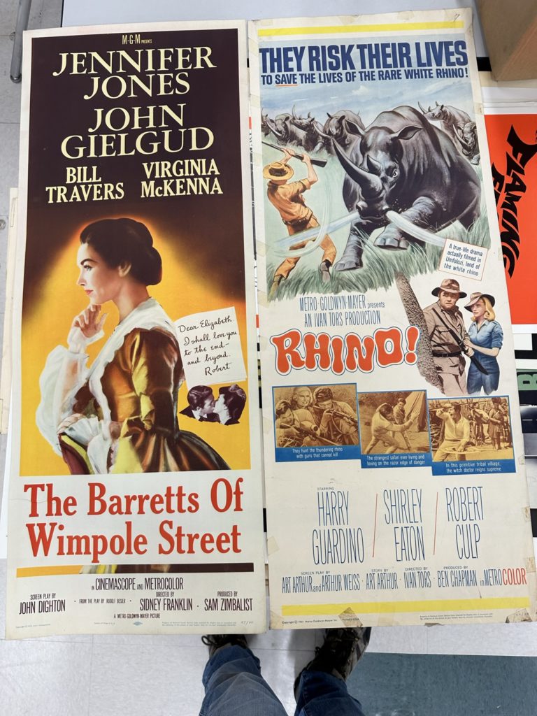 Posters for "The Barretts of Wimpole Street" and "Rhino!"