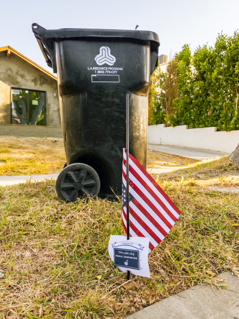 Trash can. Also: Flag.