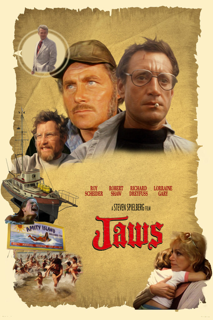 A poster for Jaws mimicking the poster for Hook.