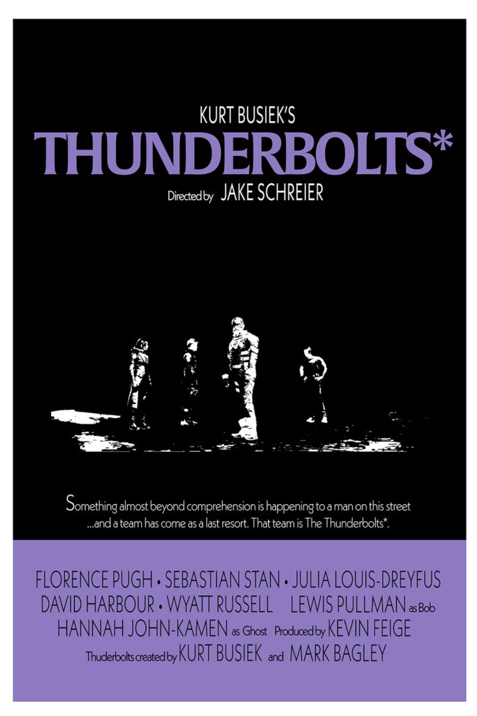 A poster for Thunderbolts* mimicking the poster for The Exorcist.