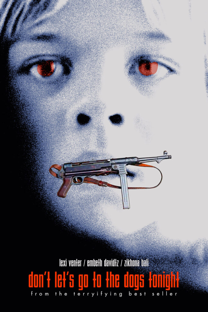 A poster for Don't Let's Go to the Dogs Tonight mimicking the poster for The Silence of the Lambs.