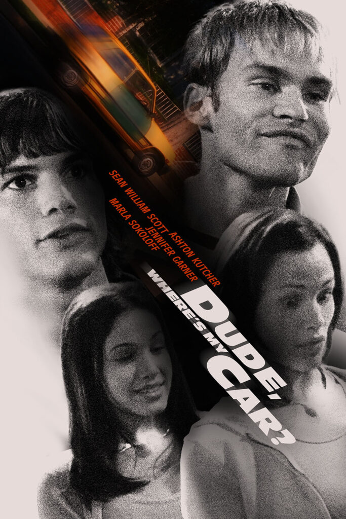 A poster for Dude, Where's My Car? Mimicking the poster for The Fast and the Furious.