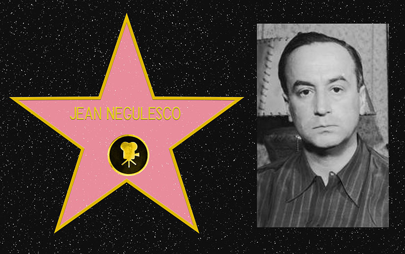 Composite picture. On the left, a mockup of Jean Negulesco's star on the Hollywood Walk of Fame. On the Right, a black and white portrait photo of Jean Negulesco.