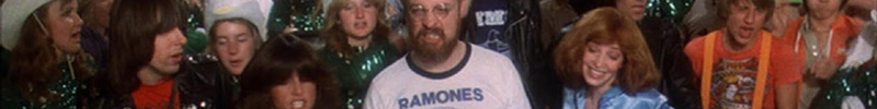 Some of the cast of Rock 'n' Roll High School, featuring Paul Bartel in a Ramones ringer t-shirt.