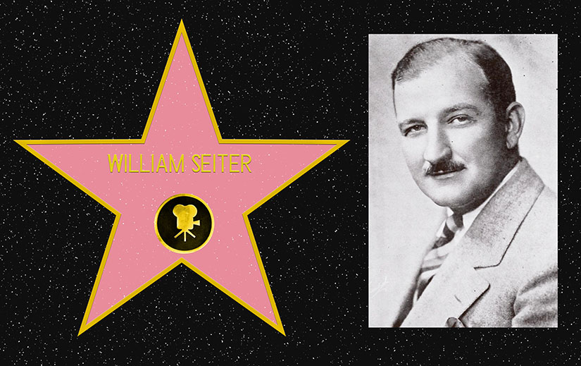 Composite picture. On the left, a mockup of William Seiter's star on the Hollywood Walk of Fame. On the Right, a black and white portrait photo of William Seiter.