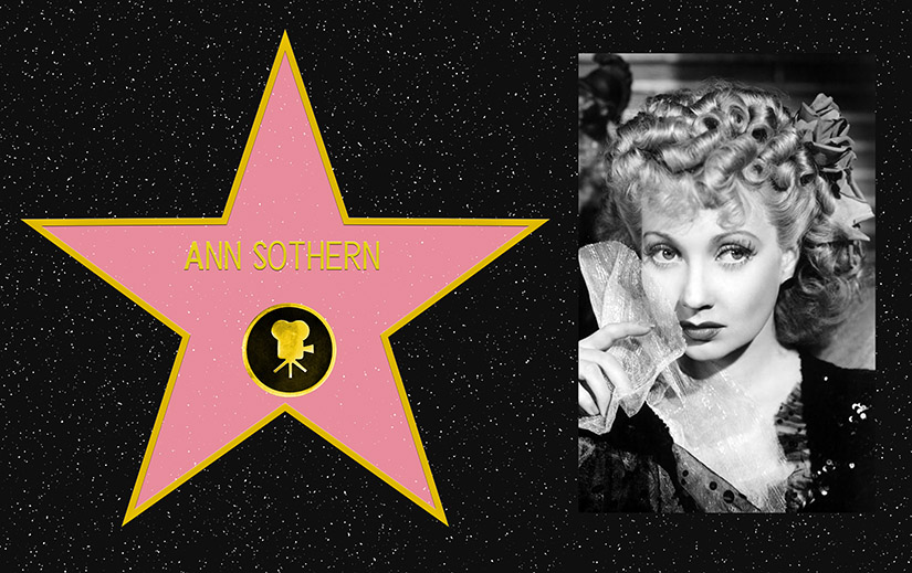 Composite picture. On the left, a mockup of Ann Sothern's star on the Hollywood Walk of Fame. On the right, a black and white portrait photo of Ann Sothern.