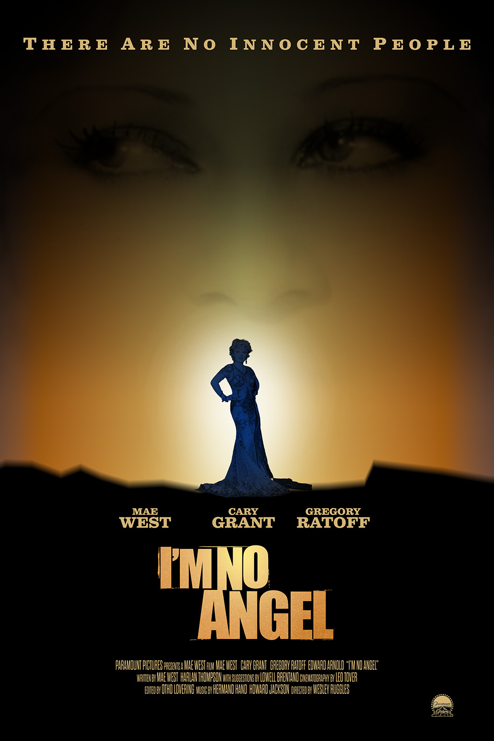 A fake poster for I'm No Angel mimicking the poster for No Country For Old Men.