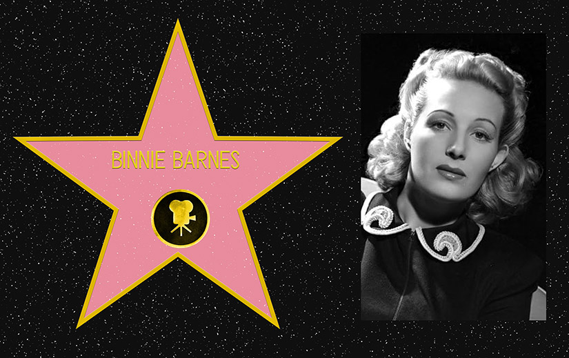 Composite picture. On the left, a mockup of Binnie Barnes's star on the Hollywood Walk of Fame. On the Right, a black and white portrait photo of Binnie Barnes.