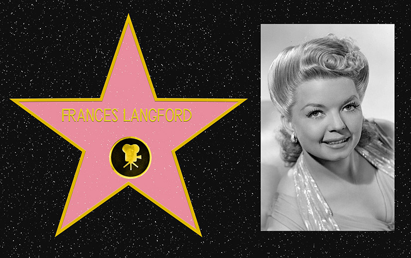 Composite picture. On the left, a mockup of Frances Langford's star on the Hollywood Walk of Fame. On the Right, a black and white portrait photo of Frances Langford.