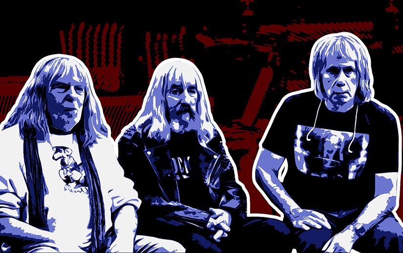 Michael McKean, Harry Shearer, and Christopher Guest in Spinal Tap II: The End Continues.