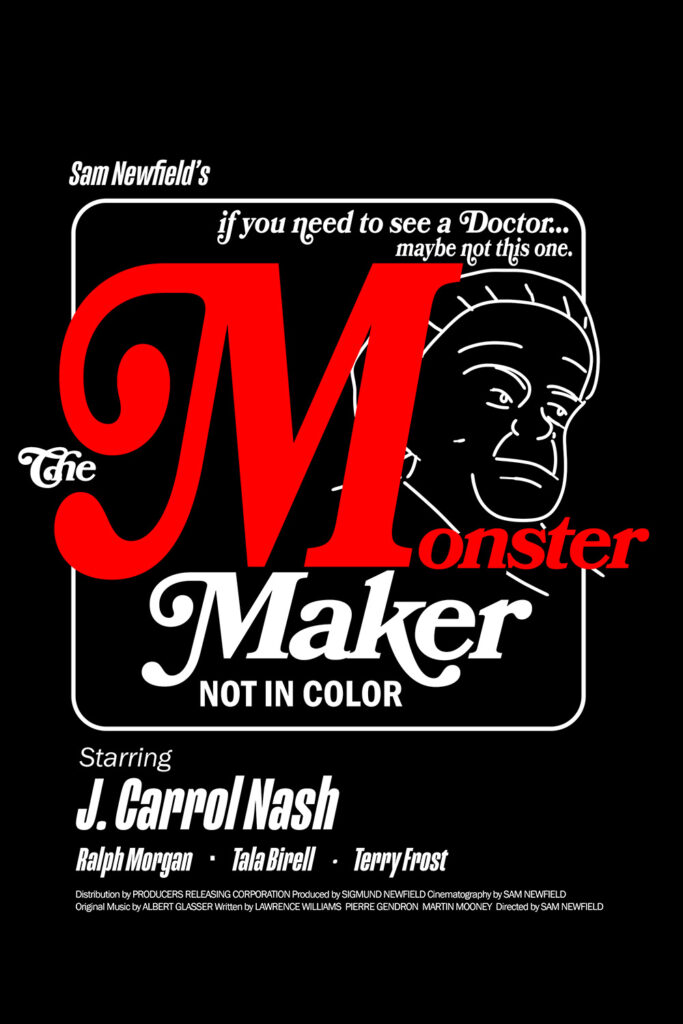 A fake poster for The Monster Maker mimicking the poster for The Devil in Miss Jones.