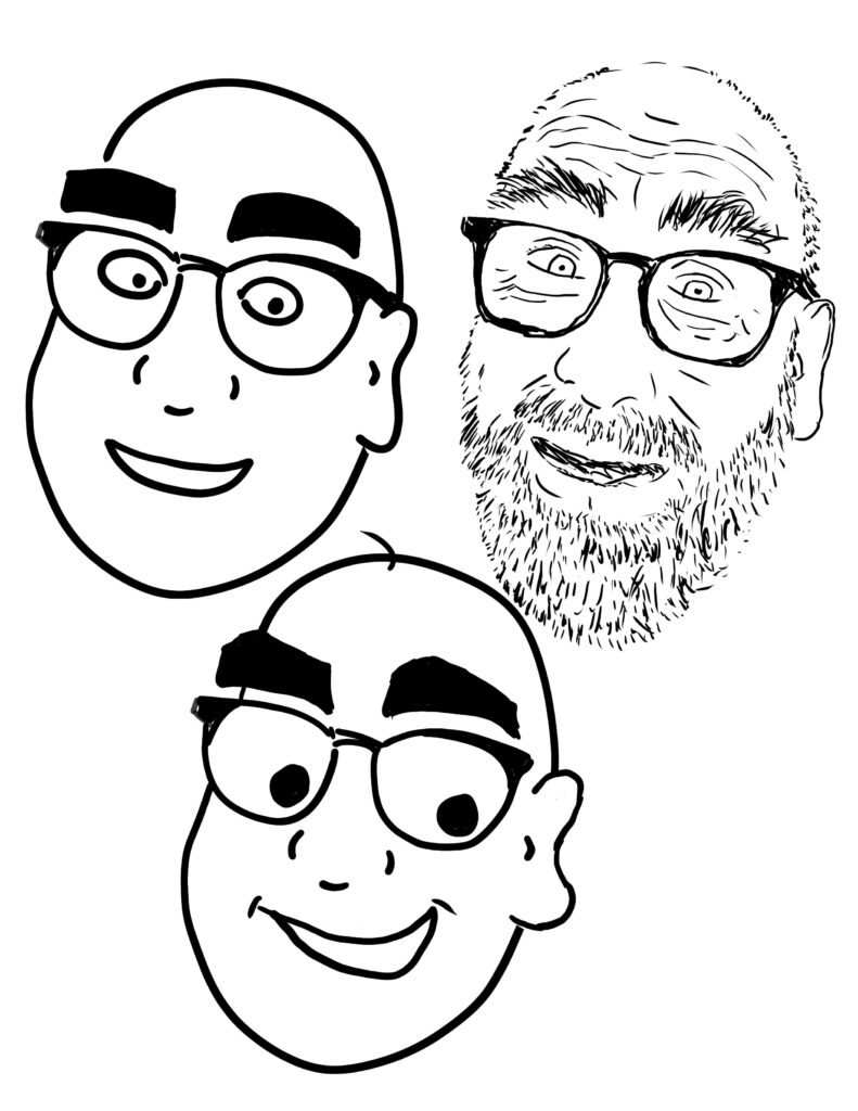 Three sketches of my head, each at a different level of complexity.